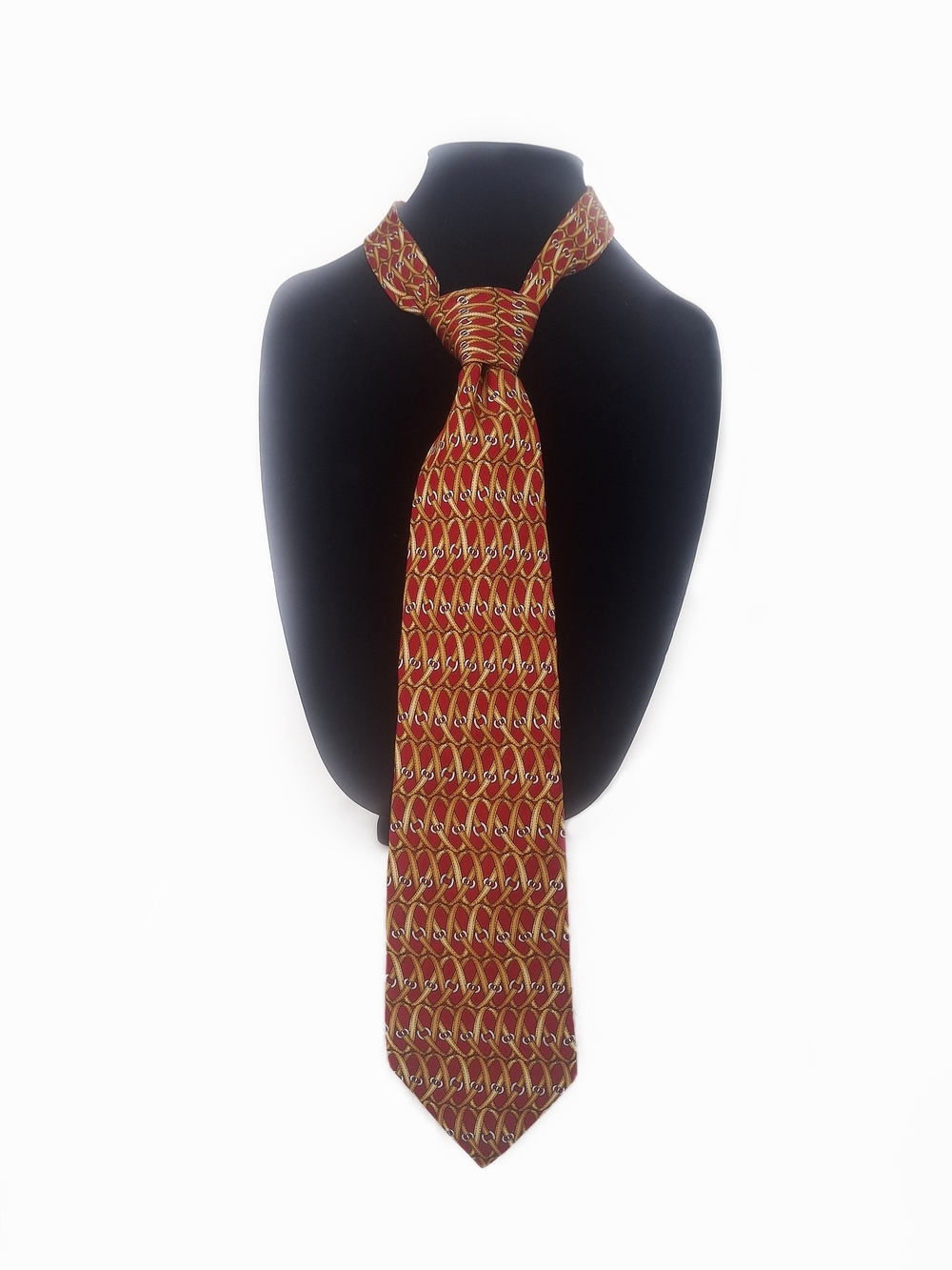 ✨Lancel Paris Vintage Red Silk Equestrian Strap Necktie - Hand Made in France✨